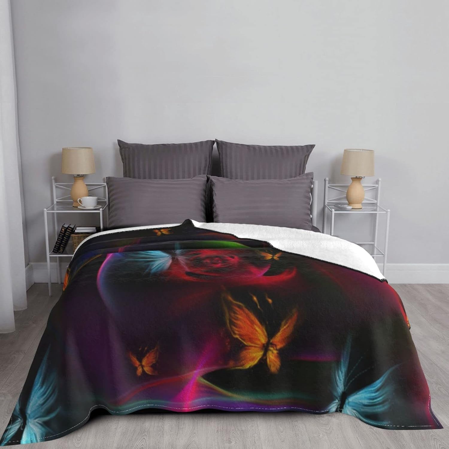 Colorful Butterfly Blanket Ultra Soft Micro Fleece Blanket Throw for Couch Sofa Bed