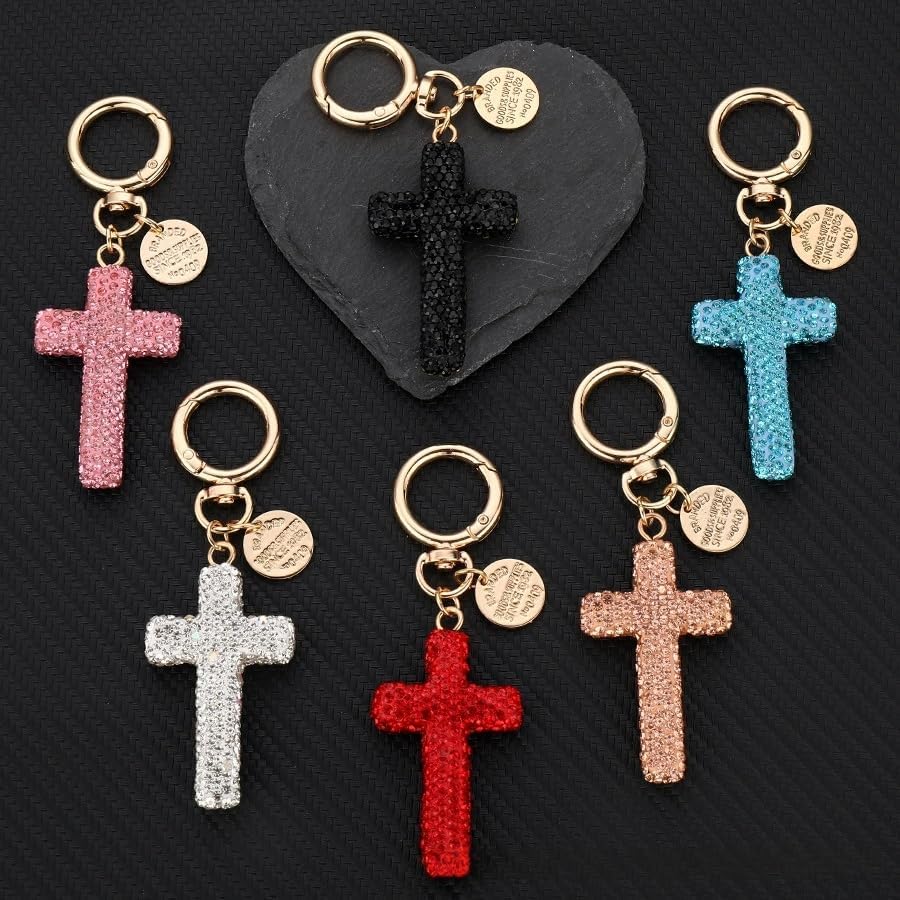 Rhinestone Cross Key Chain Religious Charms for Handbags Pendant Cute Crystal Birthday Jewelry Bag Keychain - Image 8