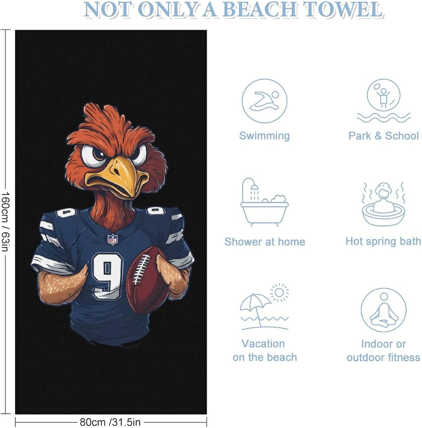 Roaring Turkey Playing Basketball Beach Towels Oversized Jumbo Large Yoga Bath Towel for Pool Yoga Swim Body 160x80cm