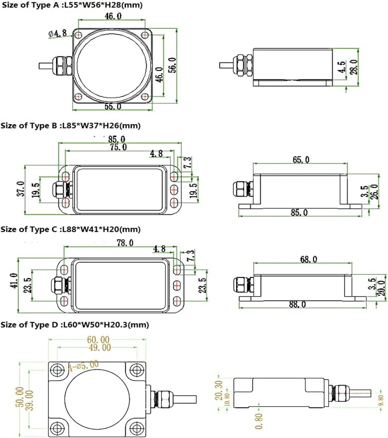MQJD-A-A Stroke -10-60° 0-5V High Accuracy Single Axis Inclinometer Angle Sensor Tilt Sensor for Horizontal Installation(Mqjd30-a-a3)