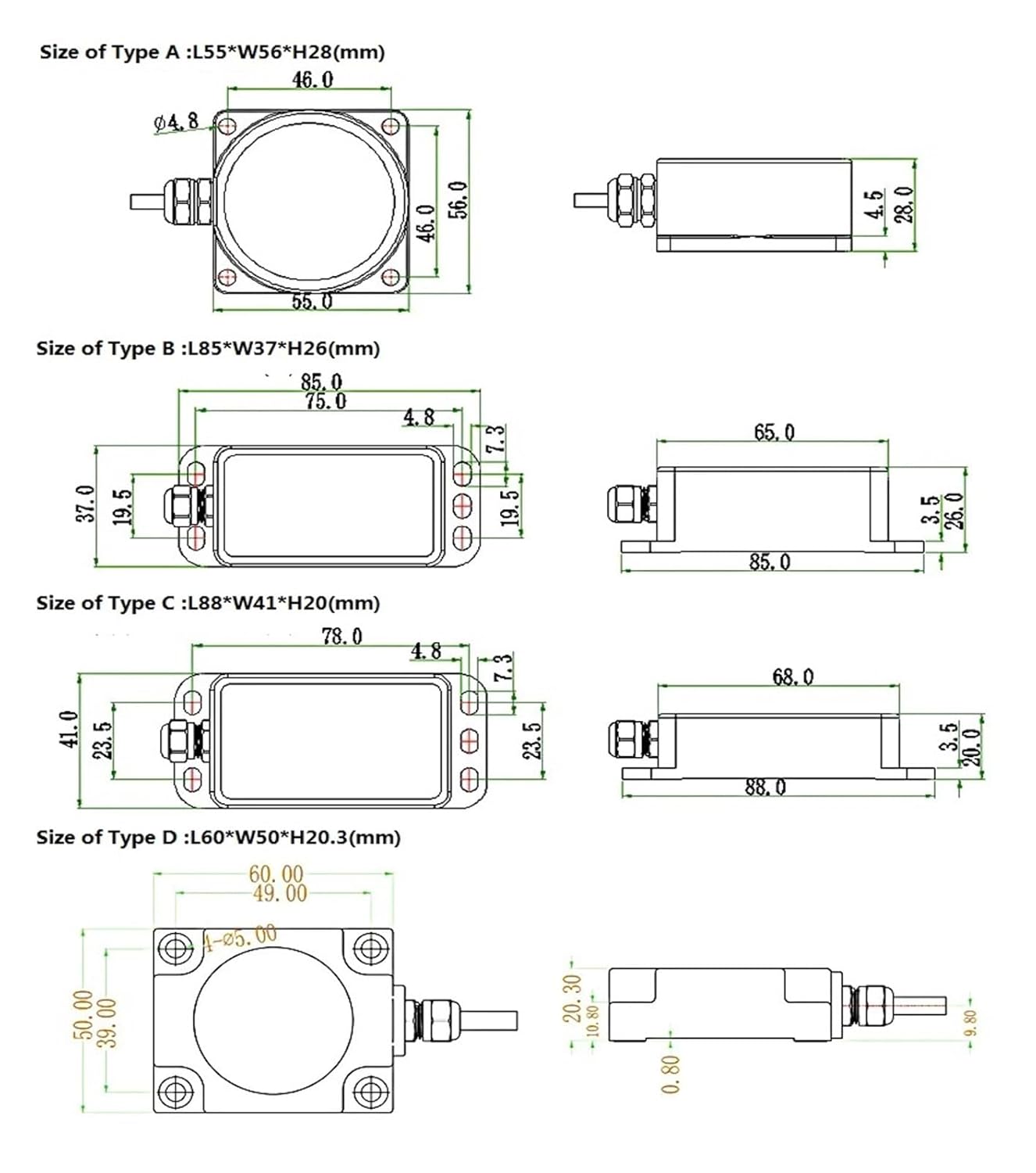 MQJD-A-A Stroke -10-60° 0-5V High Accuracy Single Axis Inclinometer Angle Sensor Tilt Sensor for Horizontal Installation(Mqjd30-a-a3)