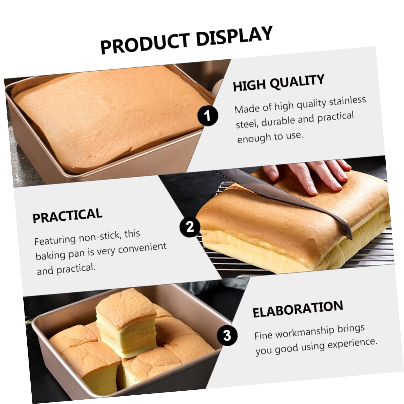 Ciieeo Stainless Steel Square Pan Non-stick Baking Sheet Cake Baking Plate Bread Pan Lid