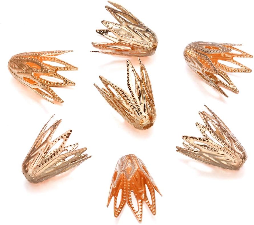 100pcs/lot 8 * 10 mm Gold Filigree Cone Caps End Bead Hollow Out Flower For DIY Bracelet Earrings Jewelry Making Supplies (Silver)