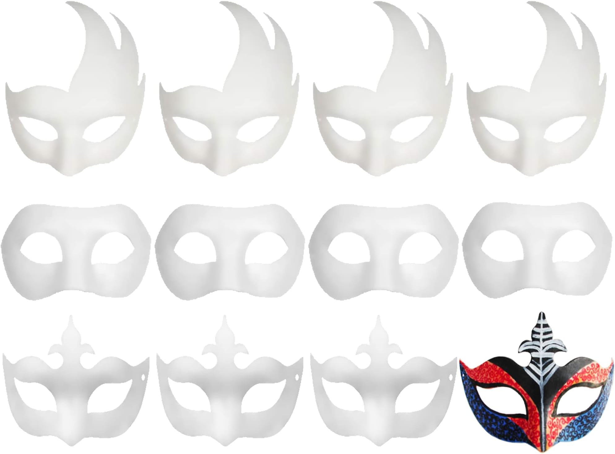 CSPRING 12PCS Cute Paper Face Paintable White Plain DIY Mask for Mardi Gras Cosplay Masquerade Dance Party