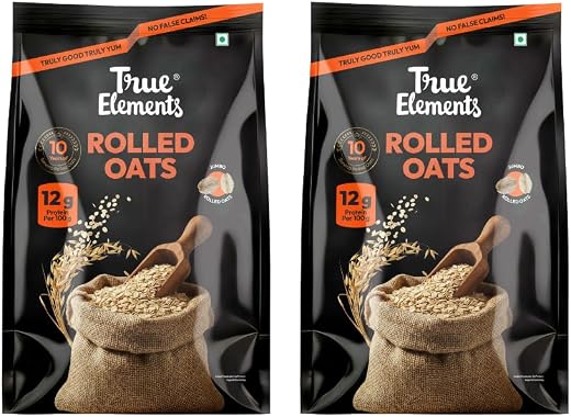 True Elements Rolled Oats 2kg offer pack - 1 month family pack | Wholegrain, High Fibre, High Protein Oats | Keeps You Ful...