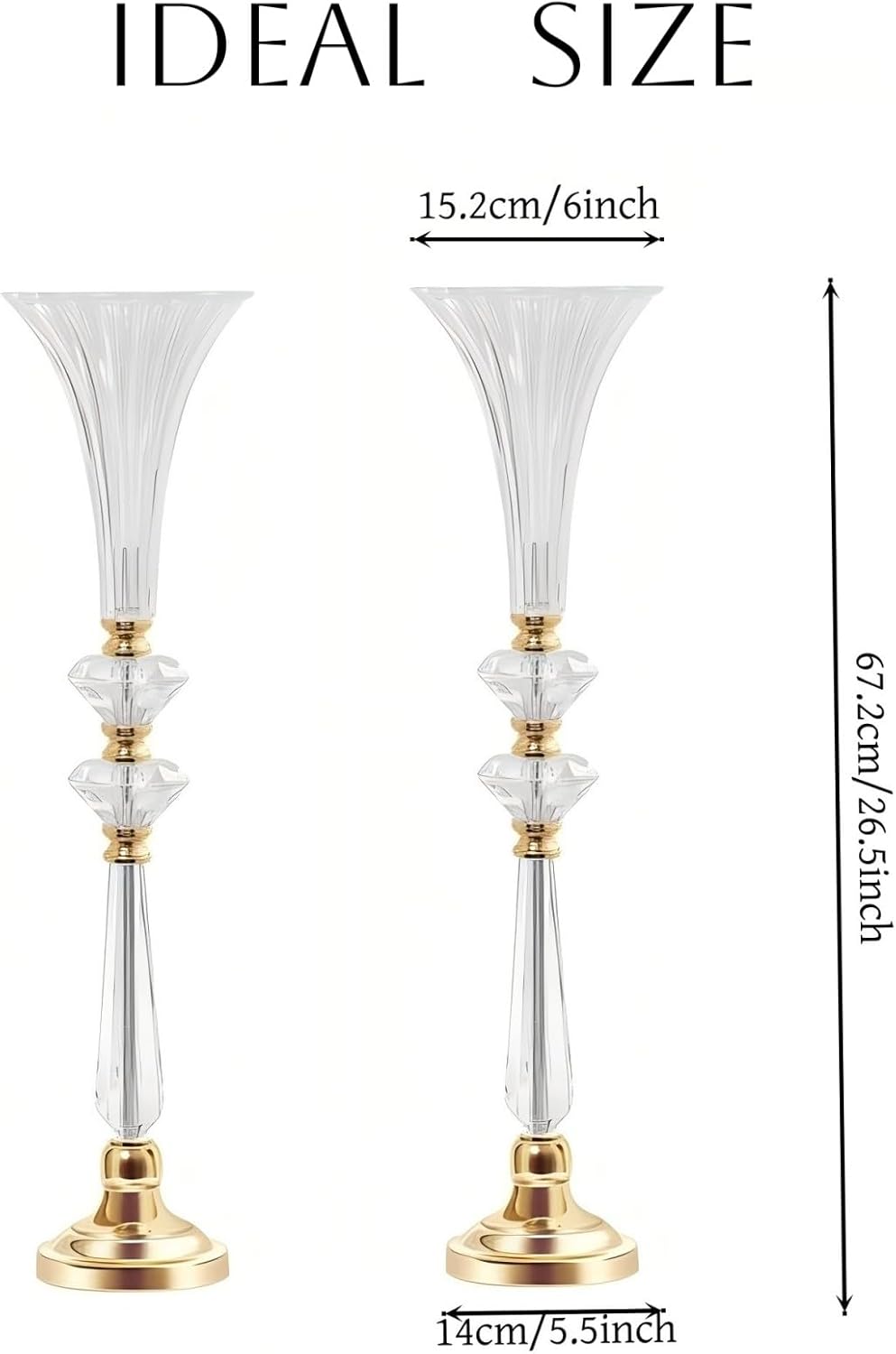 Tall Vases for Table Centerpieces, 26.6in Trumpet Vases for Centerpieces, Clear Crystal Acrylic Flower Stand for Wedding Reception Birthday Party Events Home Decor