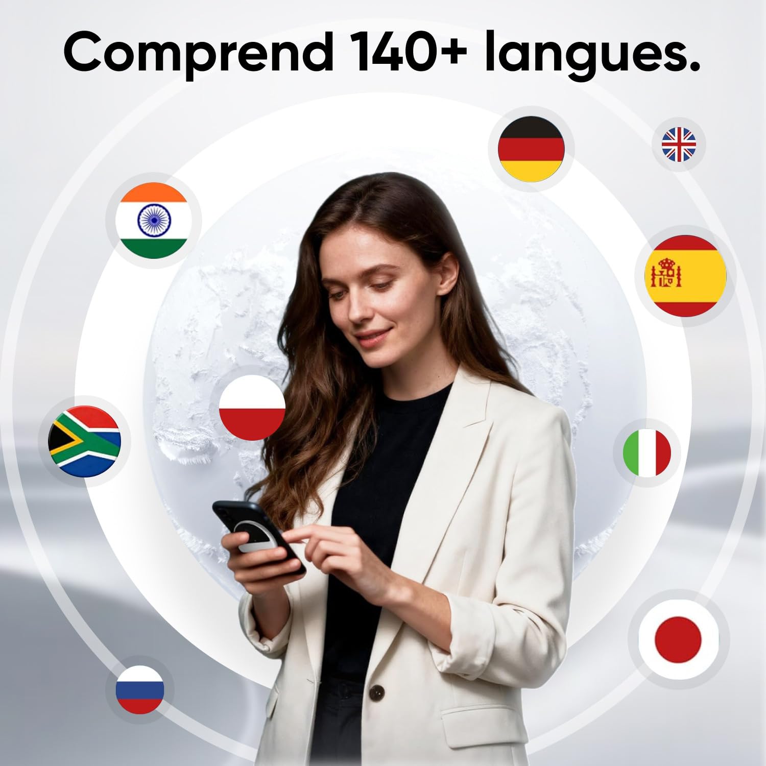 T10 Traducteur Vocal Instantané AI, Traduction Bidirectionnelle en Temps Réel avec Clonage Vocal, Précision GPT, 140+ Langues, Traduit Appels Vidéo/Whatsapp, pour Voyage, Business