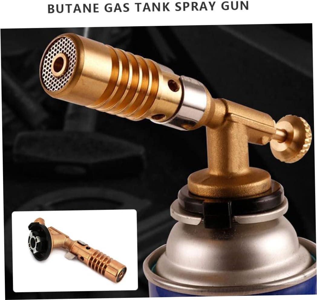 Hperu Butane Gas Blow Torch attached to a butane gas tank, illustrating the connection process.