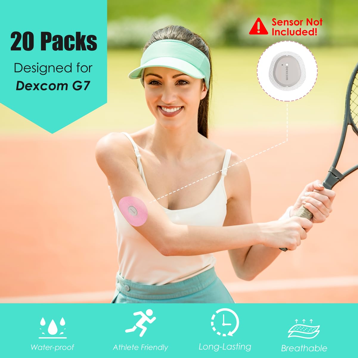 20 plastrów Dexcom G7, wodoodporne samoprzylepne plastry Dexcom G7, samoprzylepne plastry Dexcom G7, wstępnie przycięte plastry samoobsługowe, wodoodporne plastry YOUSHARES na czujnik G7
