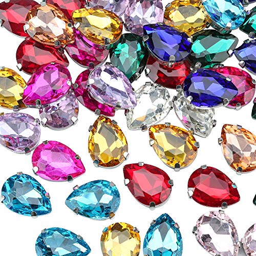 13x18 mm Teardrop Sew on Rhinestone by Choupee, 48 PCS Assorted Colors, Sew on Mixed Color Large Rhinestones for Clothes, Dress