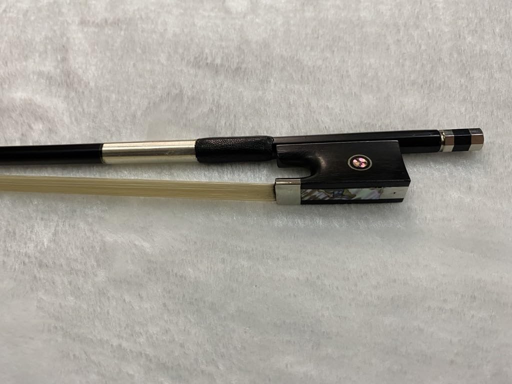 4/4 Full Size black Carbon Fiber Violin Bow Full Advanced Level 4 4 Parisian Eyes Ebony Frog Straight Smooth Screw Strong and Durable Unbleached Mongolian Horse Hair Warm Sweet Sound (3/4)