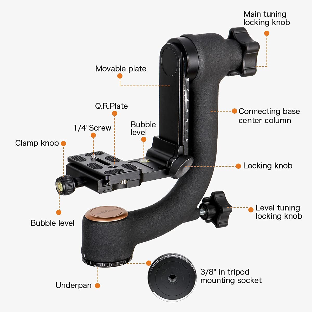 Koolehaoda Testa del treppiede professionale in metallo pesante con piastra a sgancio rapido Arca Swiss e livella a bolla, adatta per fotocamere DSLR fino a 26 libbre/12 kg