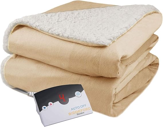 Review Pure Warmth Velour Sherpa Electric Blanket – Warm Twin Heating Blanket with 10 Hours Auto Shut Off and 10 Heat Settings – Linen