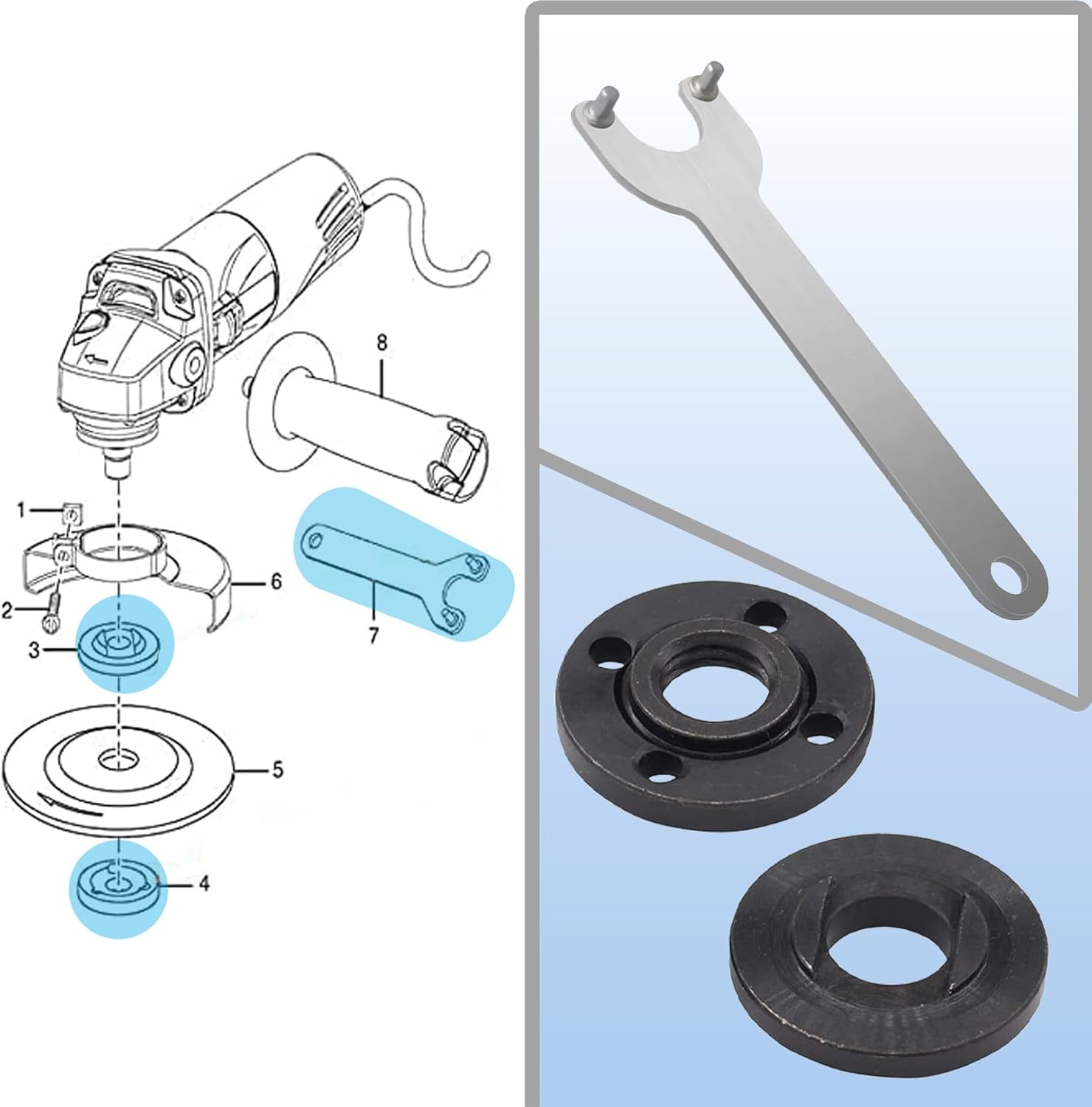 3-Pack Angle Grinder Flange Nut & Wrench Set – for 4.5”, 5”, 7” 5/8”-11 Thread, Compatible with Dewalt, Milwaukee, Makita, Bosch, Black & Decker, R-yobi – Replaces 193465-4, 224399-1, 224568-4