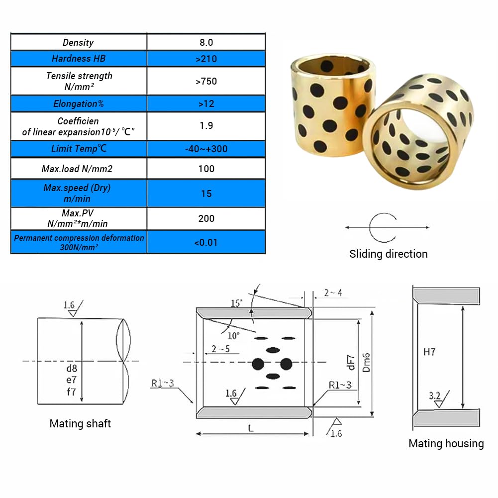 10Pcs Sleeve Bearings, 10mm Bore x 12mm OD x 25mm Length, Wrapped Oilless Self Lubricating Bushings Brass Graphite for Sliding Parts of Machinery | Wrapped Oilless Self Lubricating Brass Graphite Bushings for Sliding Parts of Machinery