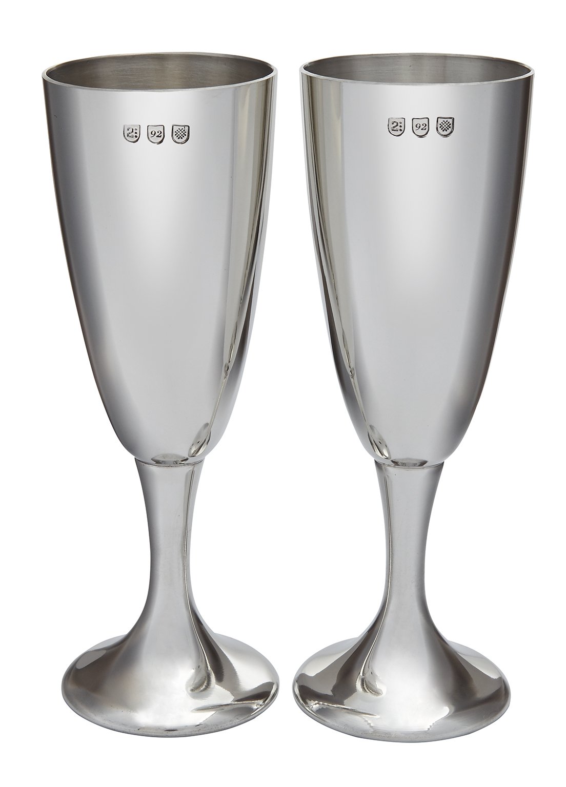 Wentworth Pewter - Pair of Pewter Celebration Flutes, polished wine, champagne, drinking glasses