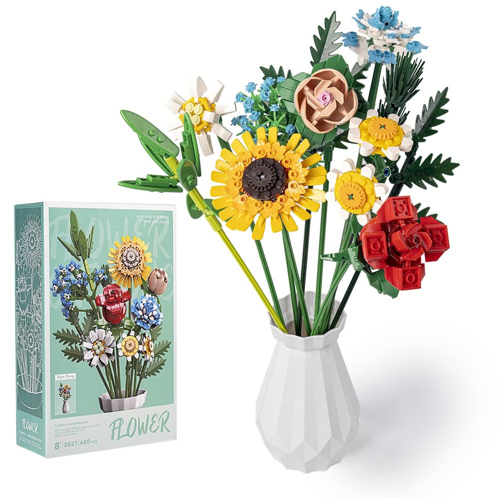 Flores artificiales de bloques para decoración del hogar y centro de mesa