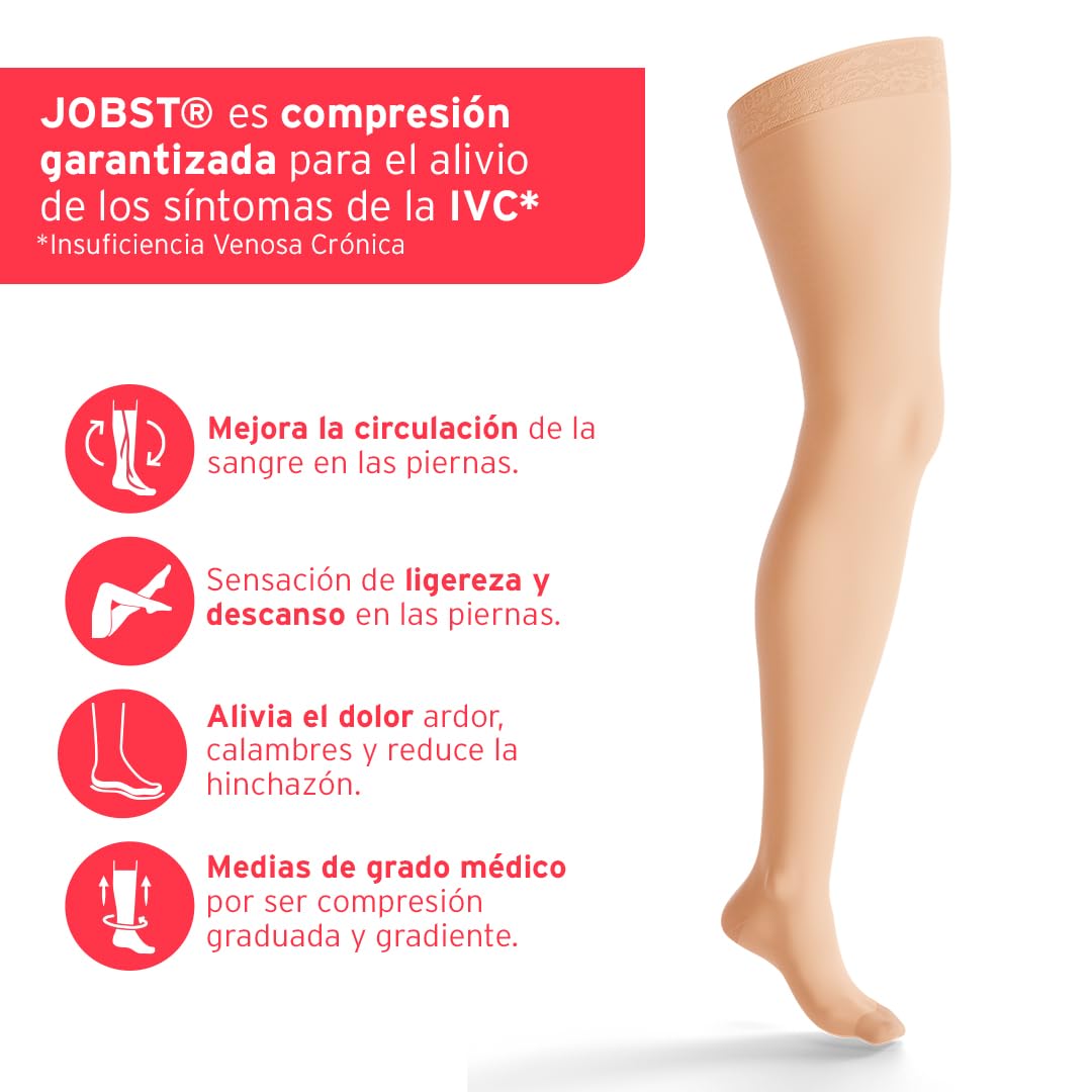 BSN Medical JOBST - 122249 UltraSheer Thigh High with Lace Silicone Top Band, 20-30 mmHg Compression Stockings, Closed Toe, X-Large, Natural