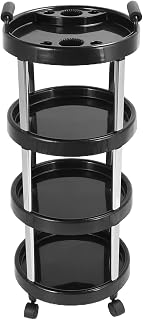 Salon Trolley with 4 Layer Stainless Steel Framed Universal Roller Salon Cart Hairdressing Rolling Storage Cart Hairdressing Tool Trolley Round Beauty Salon Cart Salon Equipment