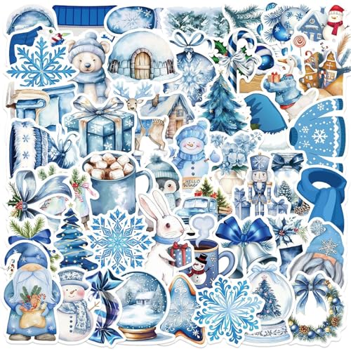 50PCS Blue Winter-Christmas Themed Stickers for Kids Waterproof Vinyl Winter Stickers for Decorating Laptops Water Bottles Notebooks Christmas Party Gifts for Kids Teens and Adults (Colourful-E2)