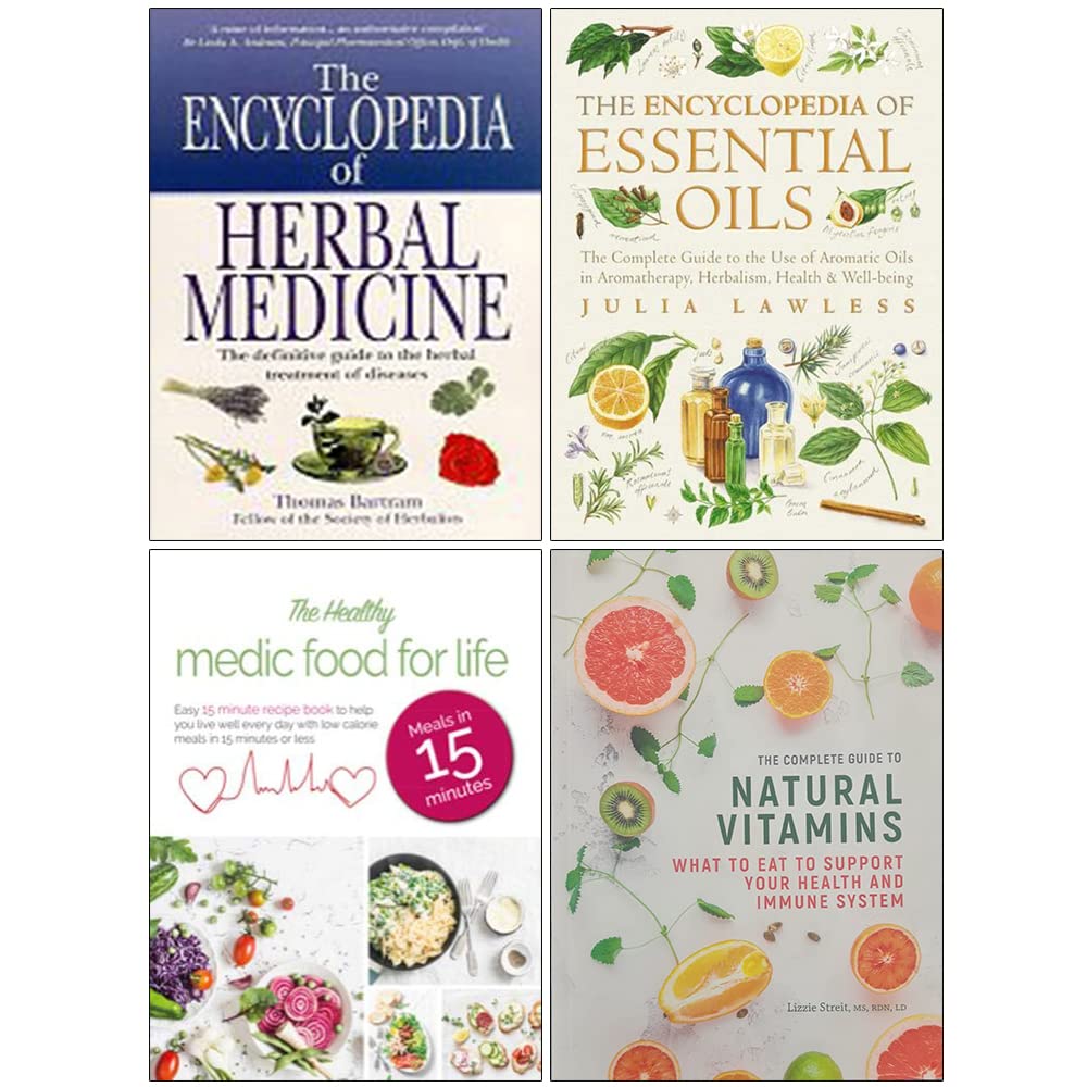 Bartram's Encyclopedia of Herbal Medicine, Encyclopedia of Essential Oils, The Healthy Medic Food for Life, The Complete Guide to Natural Vitamins 4 Books Collection Set