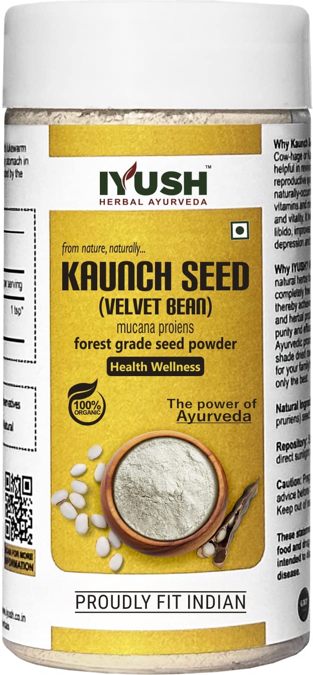 IYUSH Herbal Ayurveda Organic Kaunch Beej Powder | Pure Konch Beej Powder | Mucuna Pruriens Powder | Valvet Beans Seeds Powder | Kaunch Powder | 100gm