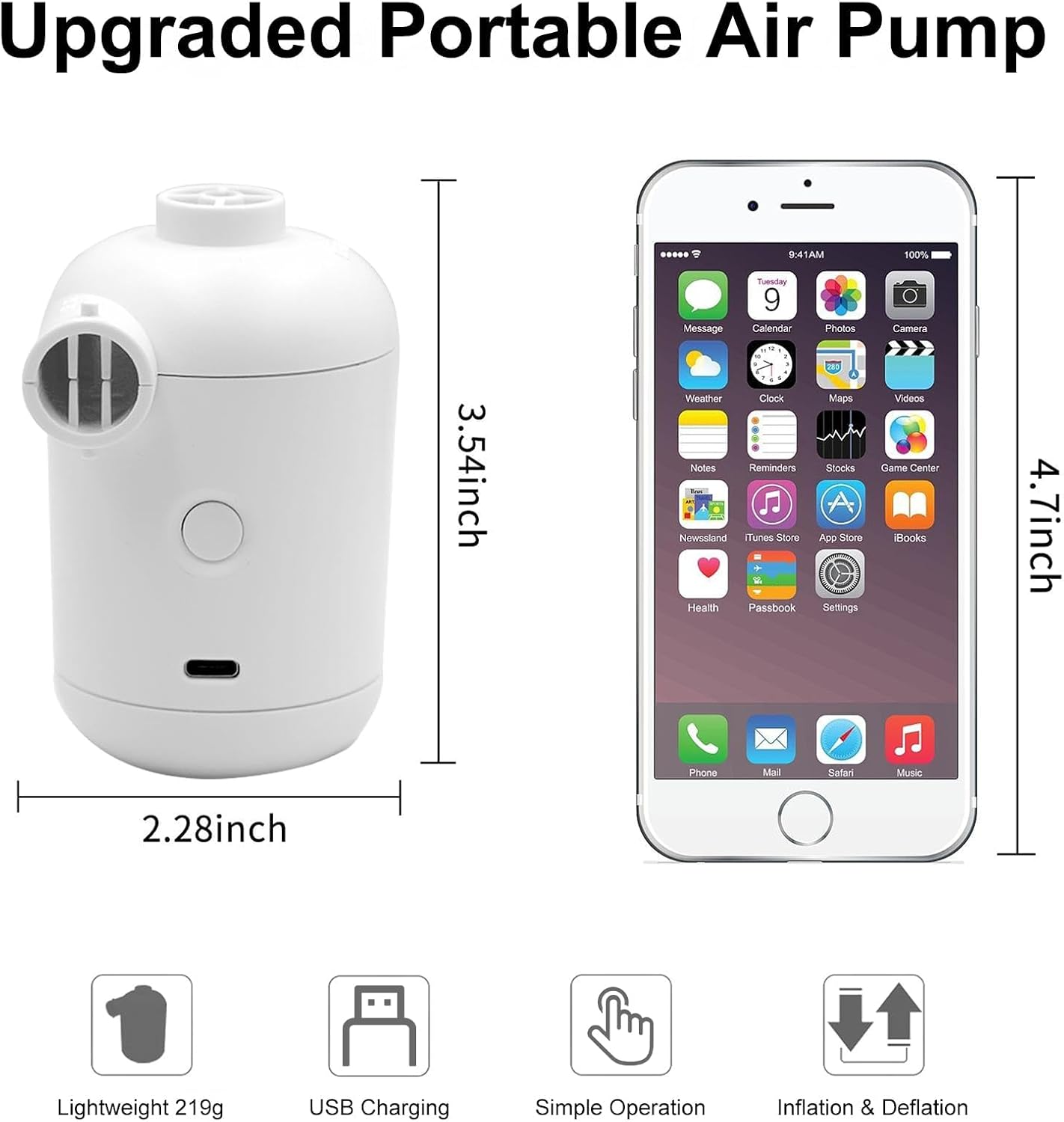 3T6B USB Rechargeable Air Mattress Pumps, Portable Air Pump with 4 Nozzles for Outdoor Camping, Air Mattress, Inflatable Couch, Pool Toy - Image 4