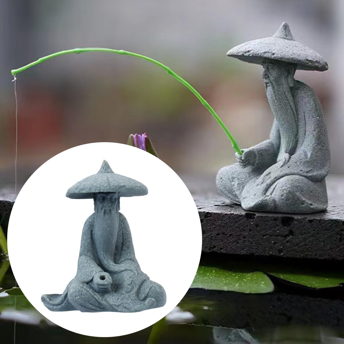Mini figurine de pêcheur en grès, décorations asiatiques pour aquarium, ornements de jardin japonais