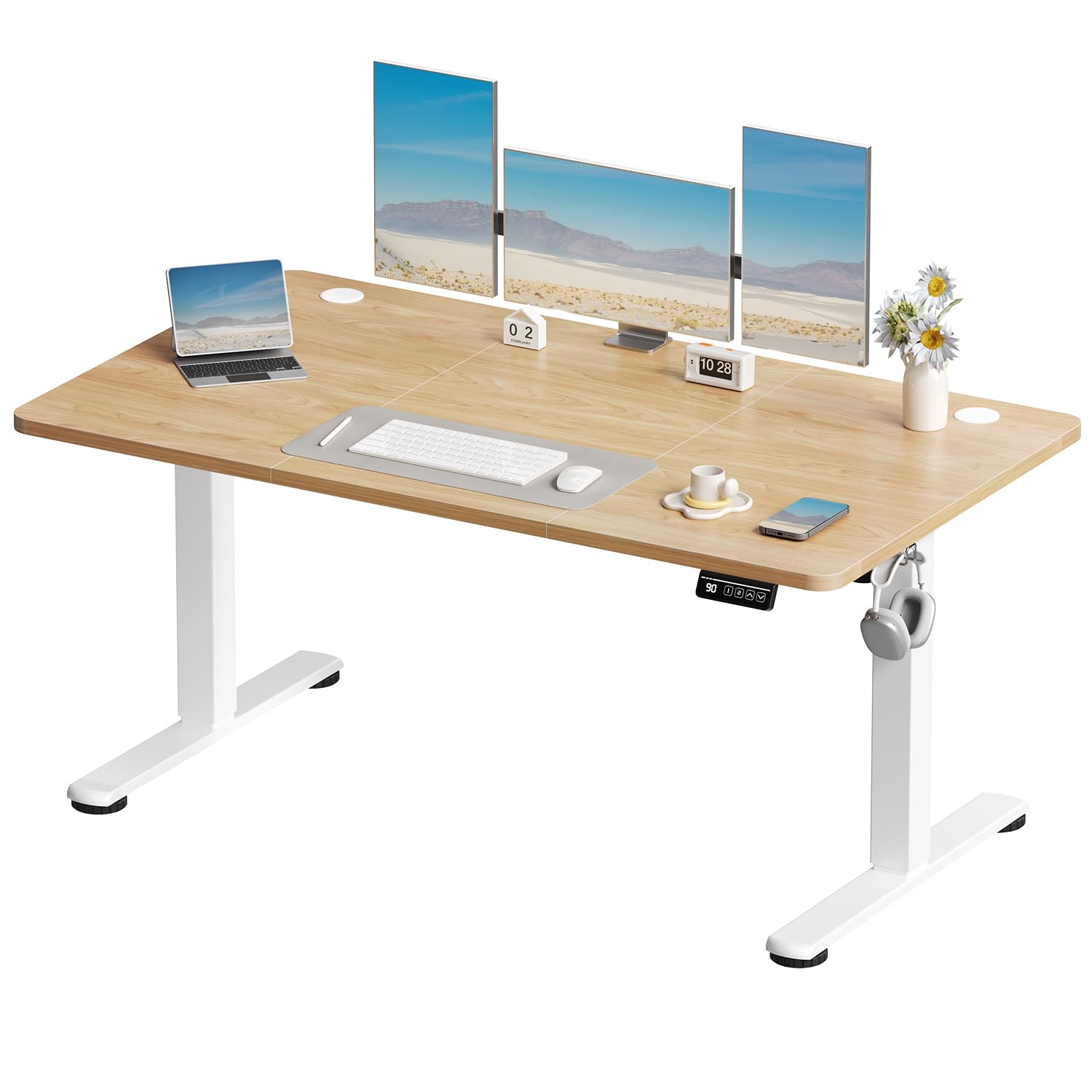 Devoko 140x60 cm Electric Standing Desk in Beige