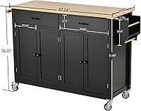 Vista 65 de LUMISOL Carrito de isla de cocina con ruedas de bloqueo con 2 cajones y 4 gabinetes, isla de cocina rodante con estantes ajustables, mesa de madera