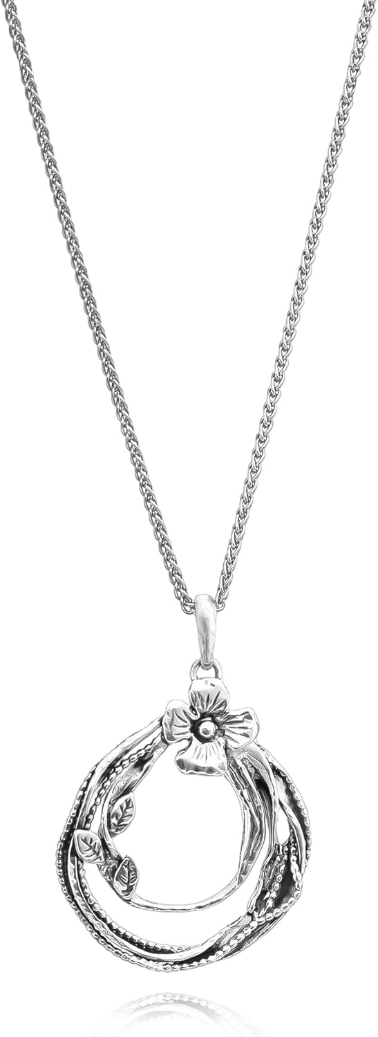 JEAN RACHEL JEWELRY 925 Sterling Silver Necklace for Women – Floral Wire Wrap Unique Vintage Design – Hypoallergenic, Lead & Nickel Free Jewelry – Artisan Handcrafted Statement Necklace