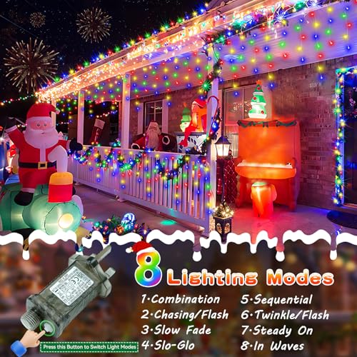 Heceltt Icicle Christmas Lights Outdoor, 15m/49FT 480 LED Icicle Lights for Outside, 90 Drops Fairy Lights with 8 Modes, Waterproof Timer Memory for Xmas,Yard, Garden, Eaves, Patio, Party(Multicolor)