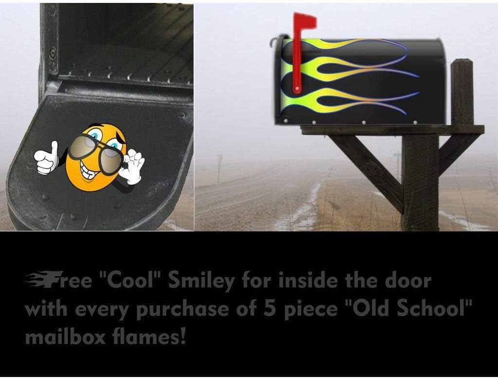 Mailbox Decals Stickers - Hot Rod Flames - Lemon/Lime with Orchid Pinstripe