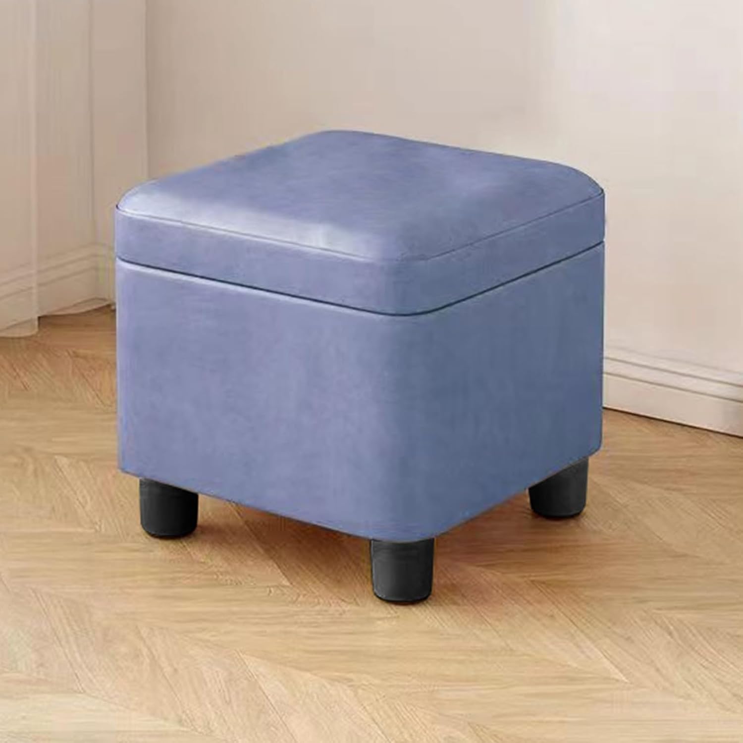 Mid-Century Modern Storage Bench, Space-Saving Stackable Design, Ideal for Living Room, Bedroom, Entryway - Blue, Medium Size, Stylish Home nization Solution