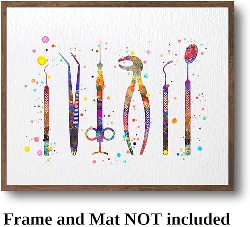 Miniatura 4 de Dignovel Studios 8 x 10 sin marco dentista herramientas acuarela arte impresión cartel diente médico cirujano dental clínica instrumentos