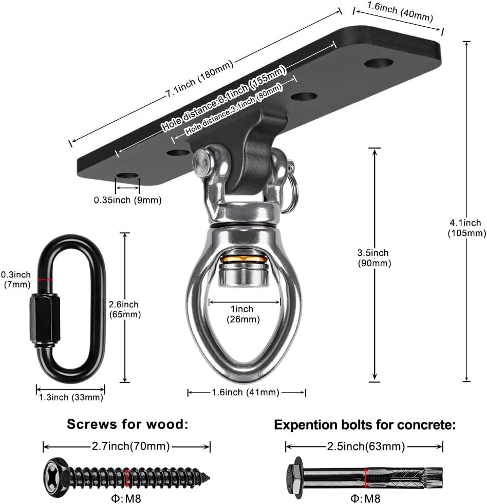 Dolibest Heavy Duty Swing Hanger, Swing Set Accessorie with Carabiner for Indoor Outdoor Playground, Porch Swing Hanging Kit for Wooden and Concrete Set with 4 Wood Screws and 4 Expansion Bolts, 900LB 5 61mDz0i0zfL. AC SL1000