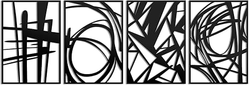 Creoate Juego de 4 piezas de arte abstracto de metal negro para pared, esculturas minimalistas para sala de estar y dormitorio, oficina, 11 x 16
