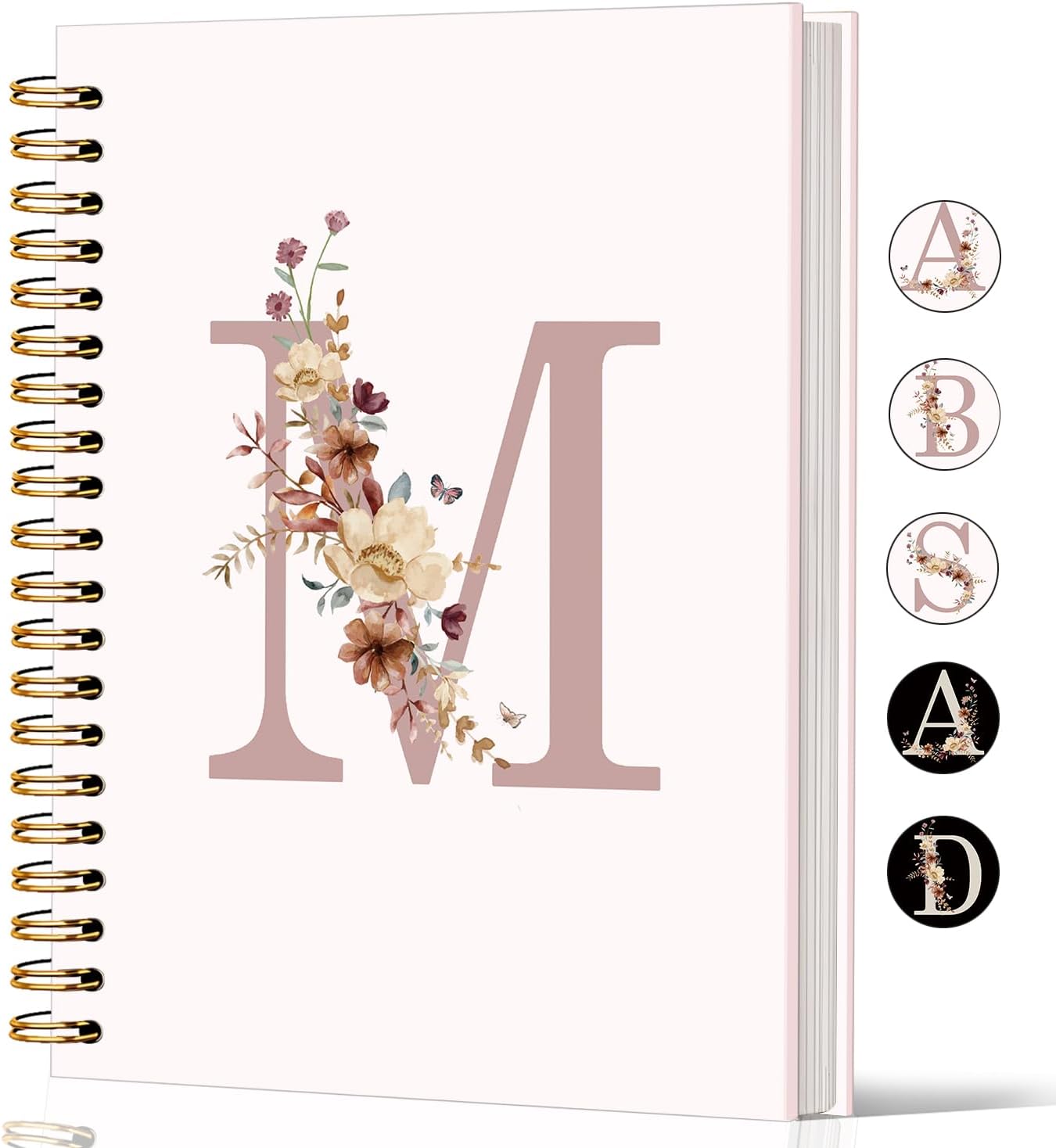 Lacama Pink Monogram M Notebook Journal, Aesthetic Wildflower Personalized Spiral Notebook, Customized Monogrammed Gifts, Birthday Gifts for Women, School Supplies, Office Supplies 5.5x8.3