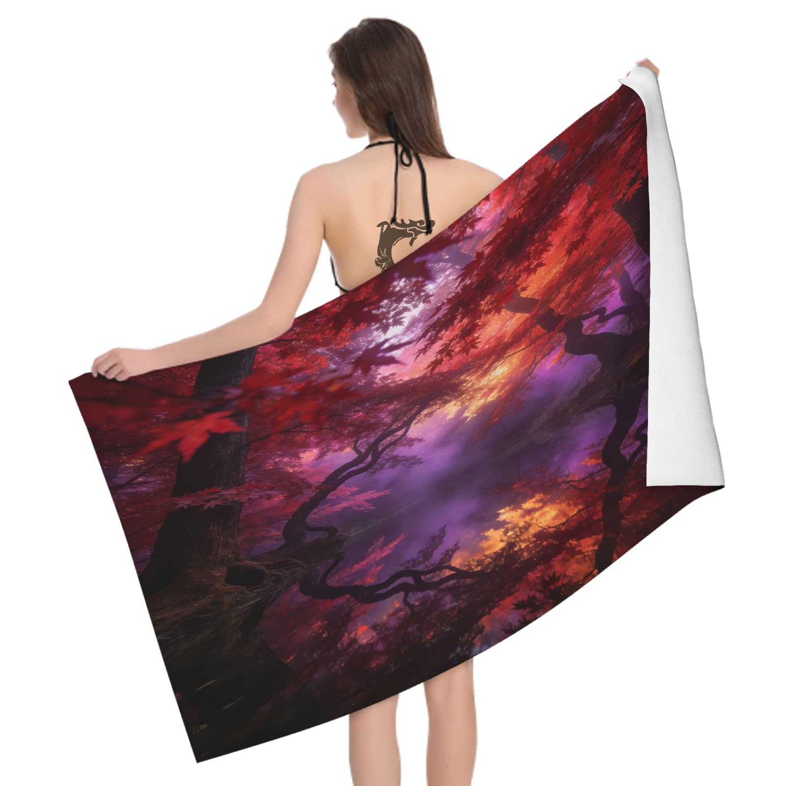 Leichong 3D Maple Leaf Beach Towel Large Microfiber Soft Quick Dry for Adults, Nature Scene Bath Towel Lightweight Soft Absorbent for Travel Swimming Pool Sports, 80 x 160 cm
