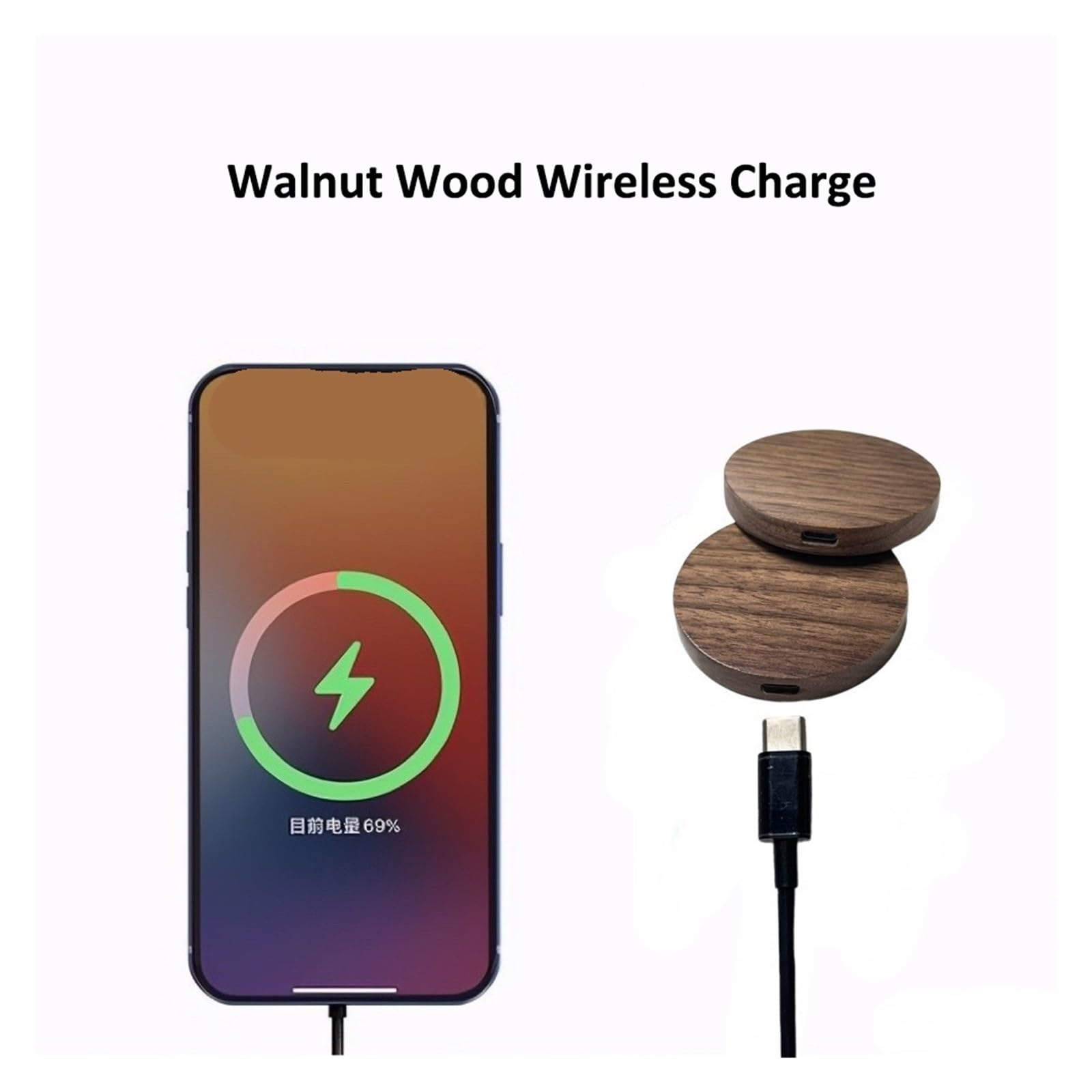 Cargador inalámbrico, Cargador inalámbrico de 15 W - Diseño Delgado con veta Madera Nogal, Compatible la mayoría Dispositivos tecnología Qi for Uso Diario