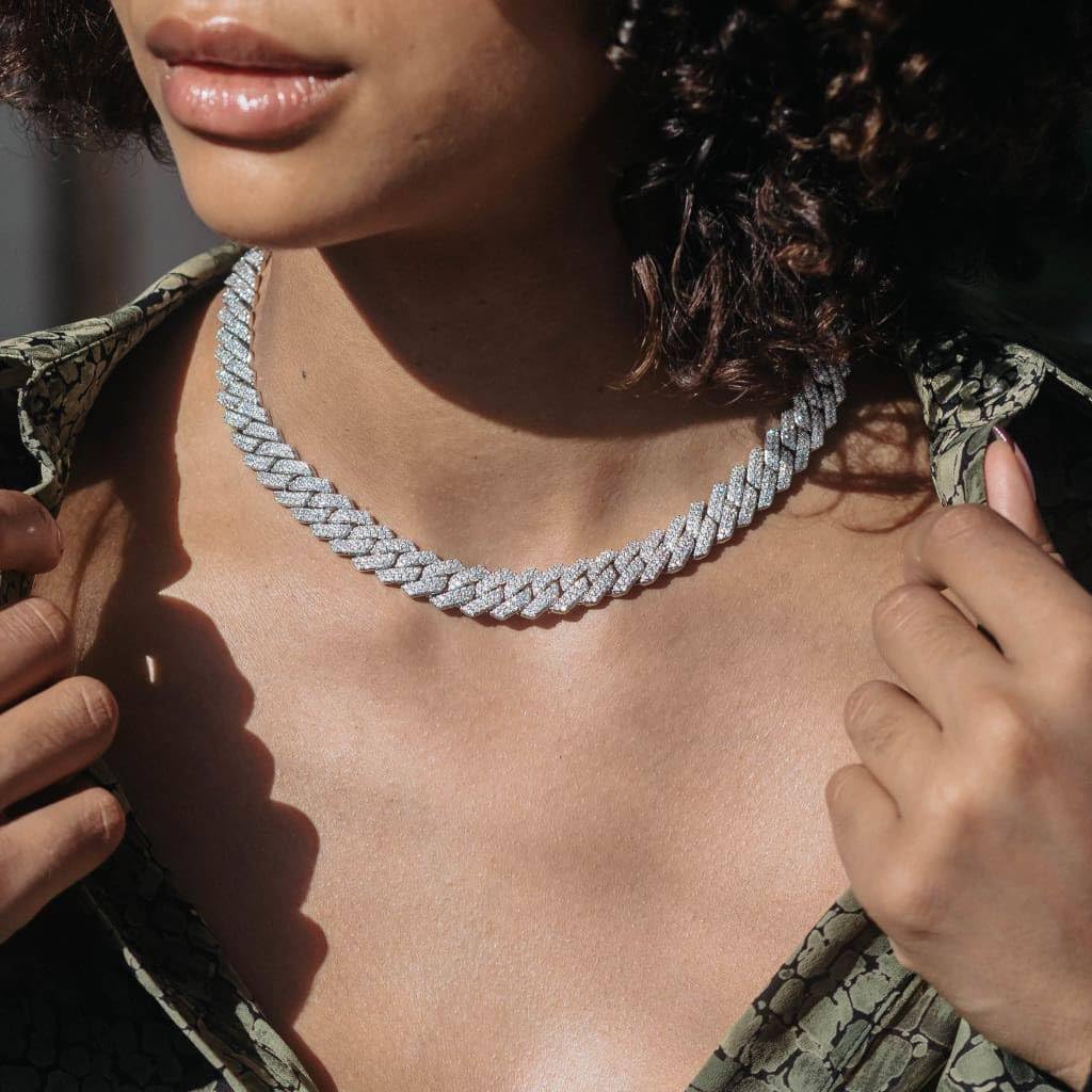 12mm Heavy Iced Out Cuban Link Chain 18K White Gold Plated Diamond Thick Choker Necklace for Men Women Hypoallergenic Bling Hip Hop Jewelry with Gift Box