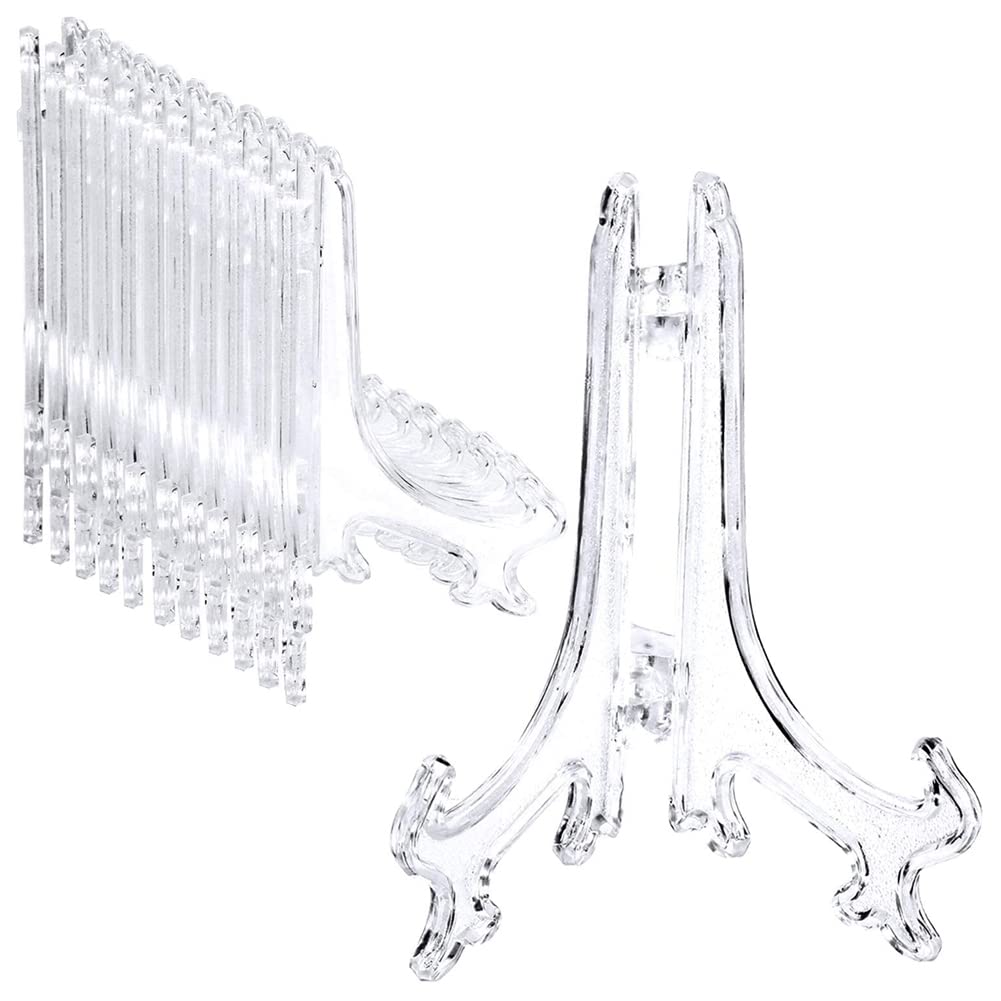 CTRLZS 24 Pieces Plastic Easel Plate Display Stands Holders Home Decoration (Clear, 4 Inch)