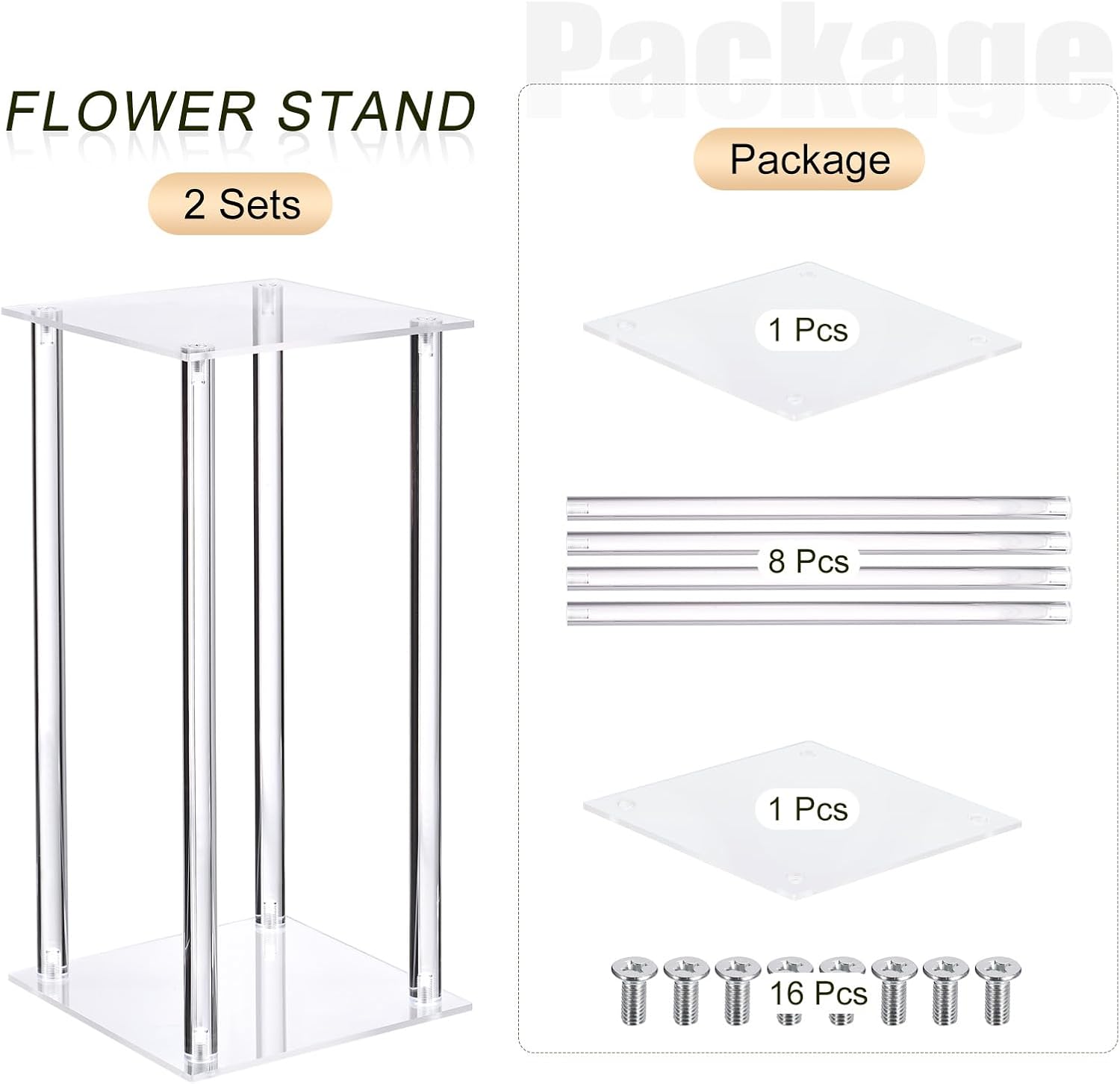 MECCANIXITY Wedding Flower Stand Vase Column, Acrylic Flower Stand 15.7 Inch Tall Flower Rack for Wedding Party Dinner Centerpiece Decorations, Pack of 2