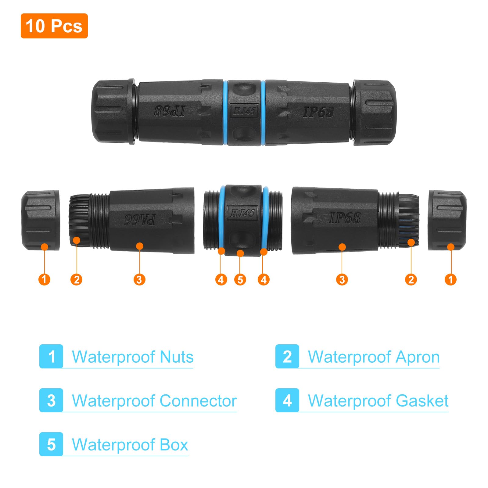 QUARKZMAN Accoppiatore RJ45 Impermeabile, Femmina Schermata a Doppia Testa a Femmina IP68 Connettore per Cavo LAN Esterno Ethernet per Cat6/Cat5e/Cat5, Confezione da 10