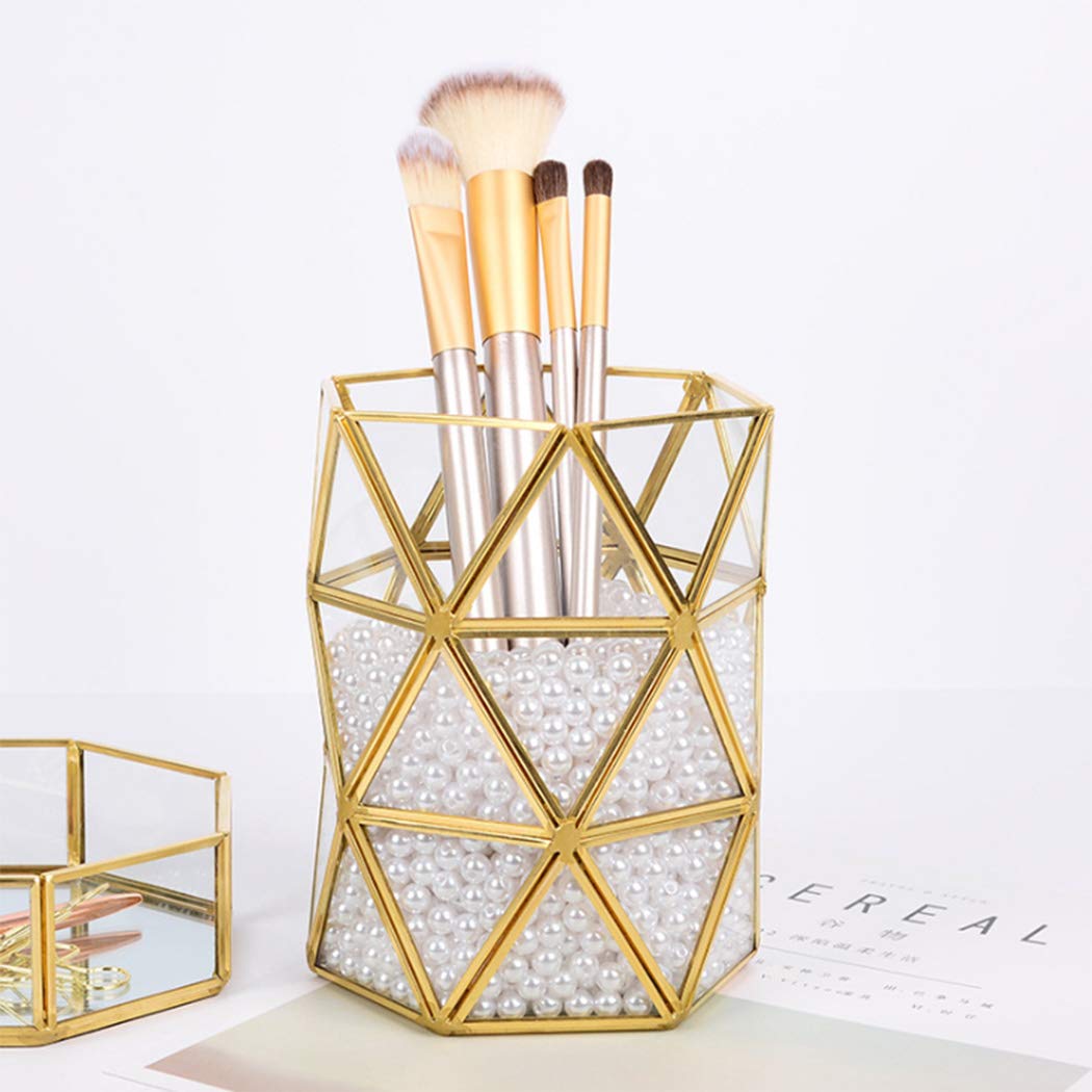 Gopper Strip Glass Brush Tube Beauty Brush Barrel Geometric Copper Edge Makeup Brush Barrel Brush Storage Box Comb Storage Box