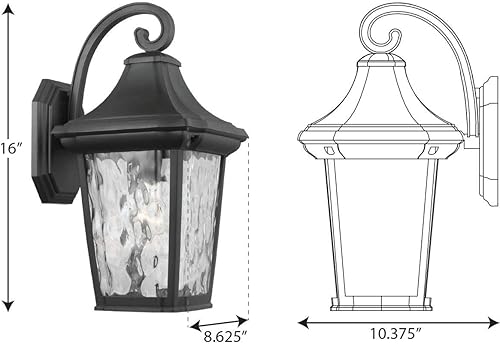 Miniatura 13 de Progress Lighting Marquette Collection - Farol tradicional de pared mediana para exteriores, cristal transparente, con textura de color negro