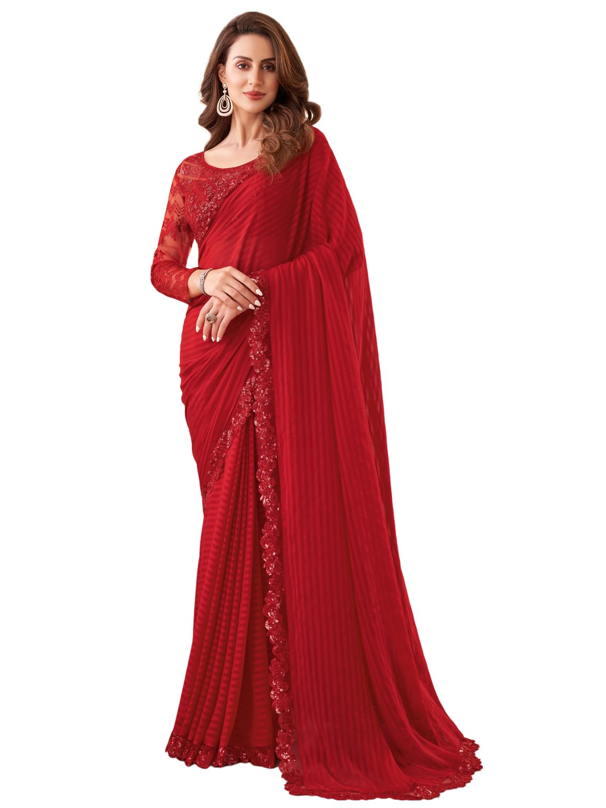satrani Women's Georgette Woven Saree with Unstitched Blouse Piece-picture-41