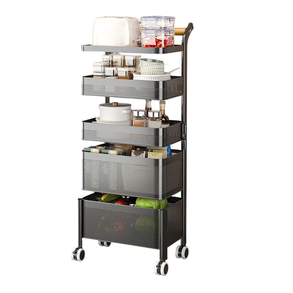 Carrello portaoggetti sottile con ruote bloccabili, scaffale stretto in metallo per cucina, bagno, lavanderia, scaffale mobile a 3 ripiani, nero