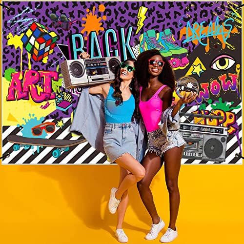 90's Party Decorations, Back To The 90's Backdrop Banner with Hanging Rope, 150x90cm Retro Hip Hop Graffiti Rock Punk Music Dance Wall Photography Background Birthday Party Supplies