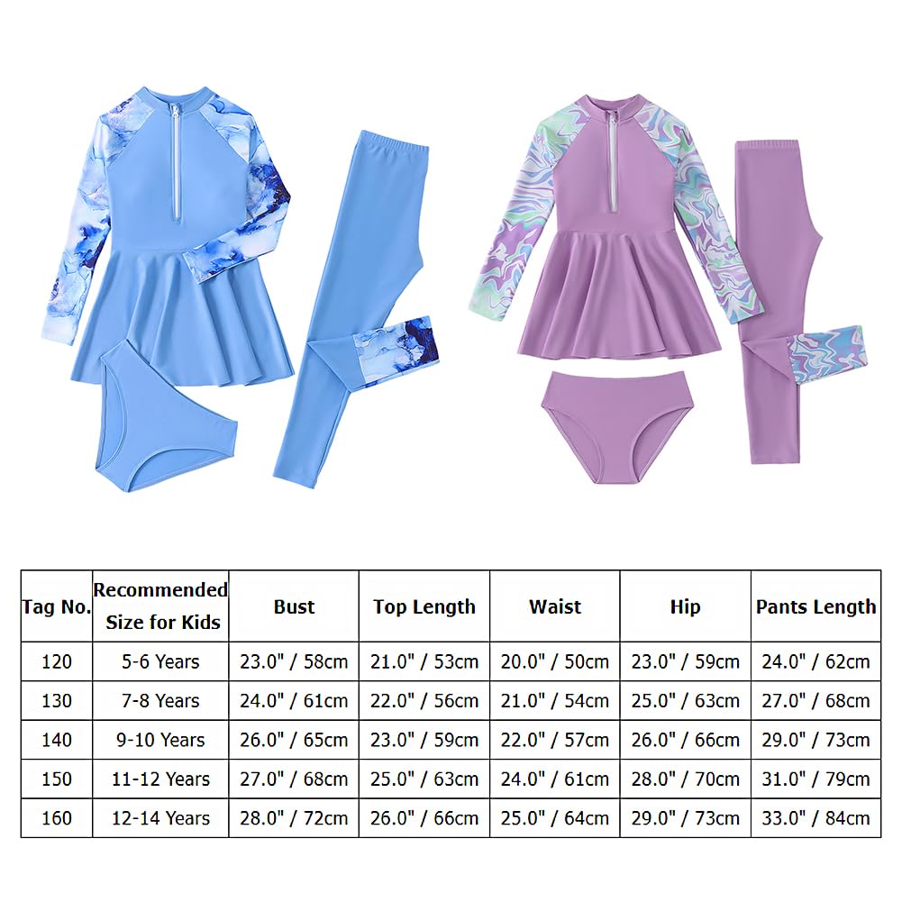Odizli Burkini - Costume da bagno per bambine e ragazze, a maniche lunghe, con cerniera, pantaloncini e pantaloni, costume da bagno musulmano